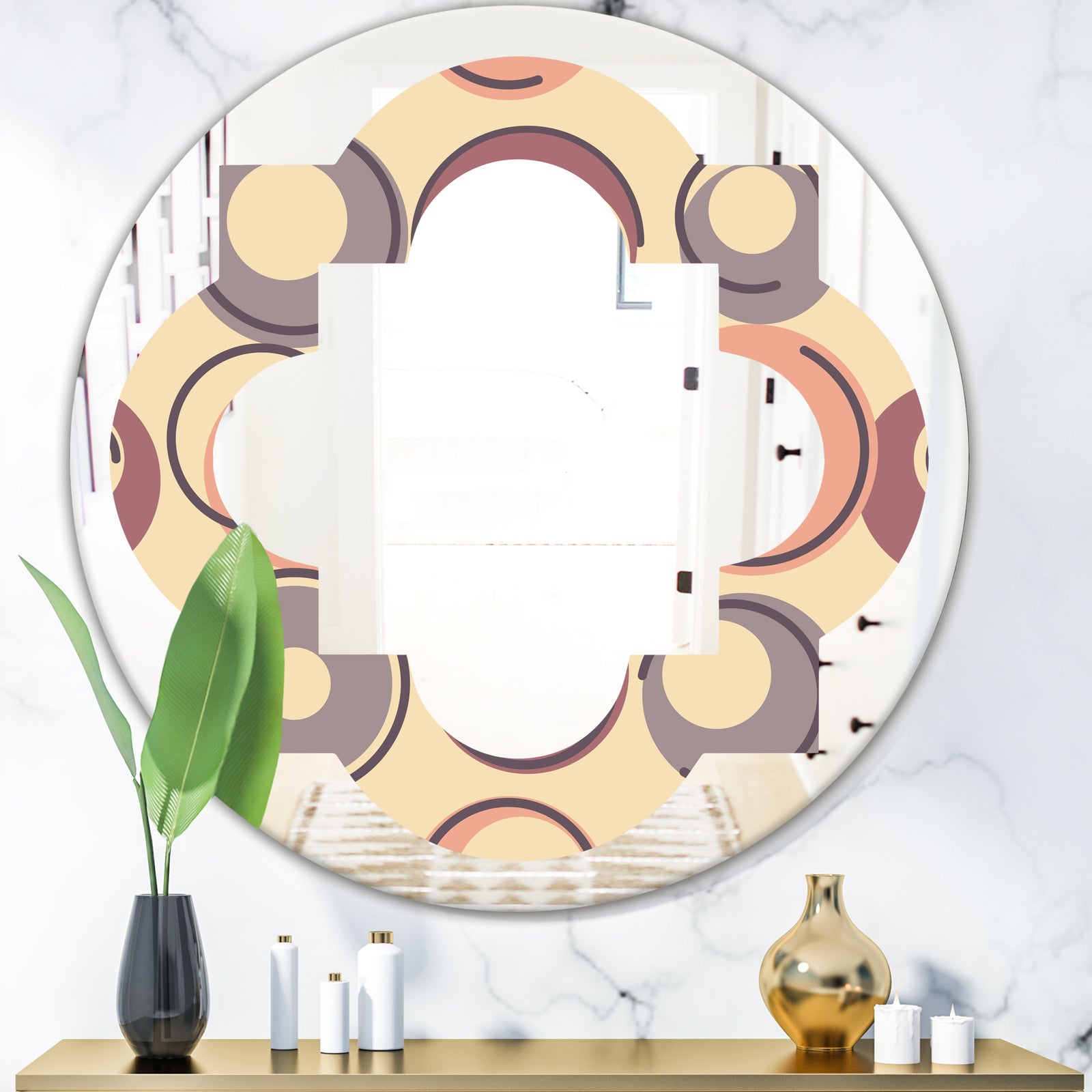 Retro Geometric Pattern - Modern Round or Oval Wall Mirror - Quatrefoil