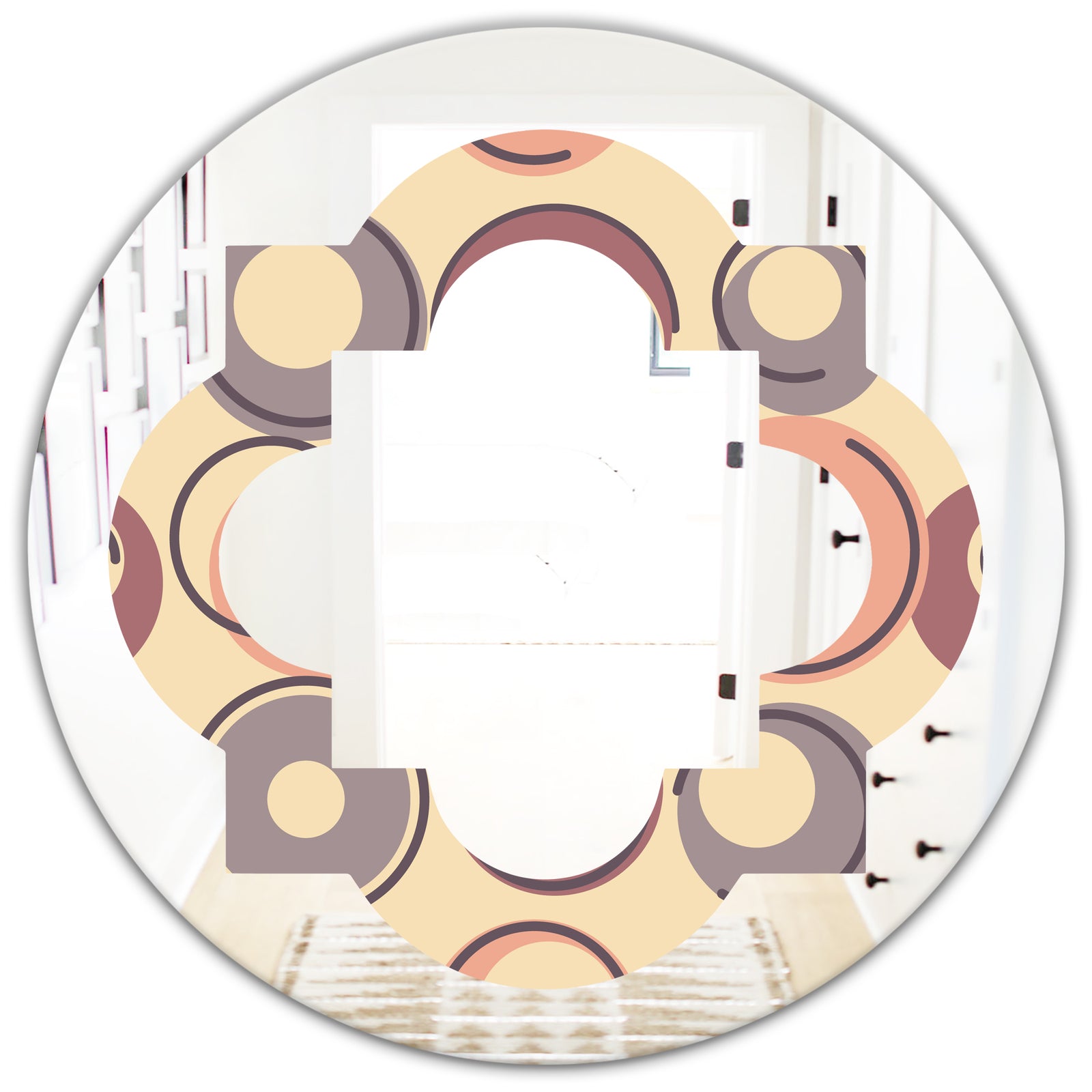 Retro Geometric Pattern - Modern Round or Oval Wall Mirror - Quatrefoil