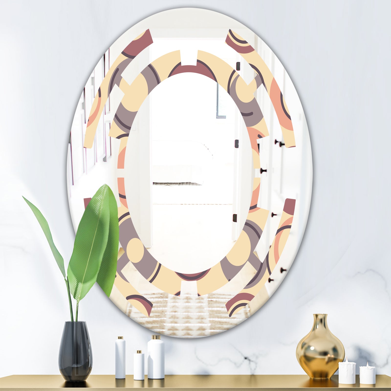 Retro Geometric Pattern - Modern Round or Oval Wall Mirror - Space
