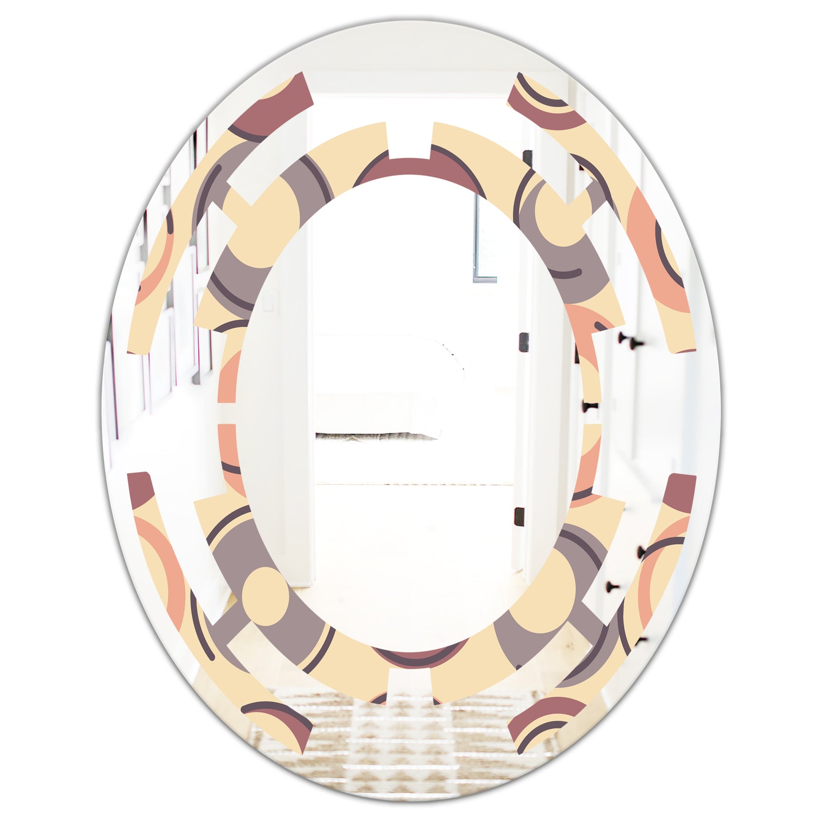 Retro Geometric Pattern - Modern Round or Oval Wall Mirror - Space
