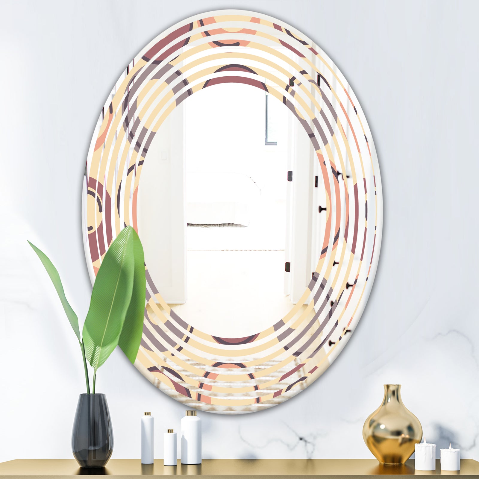 Retro Geometric Pattern - Modern Round or Oval Wall Mirror - Wave