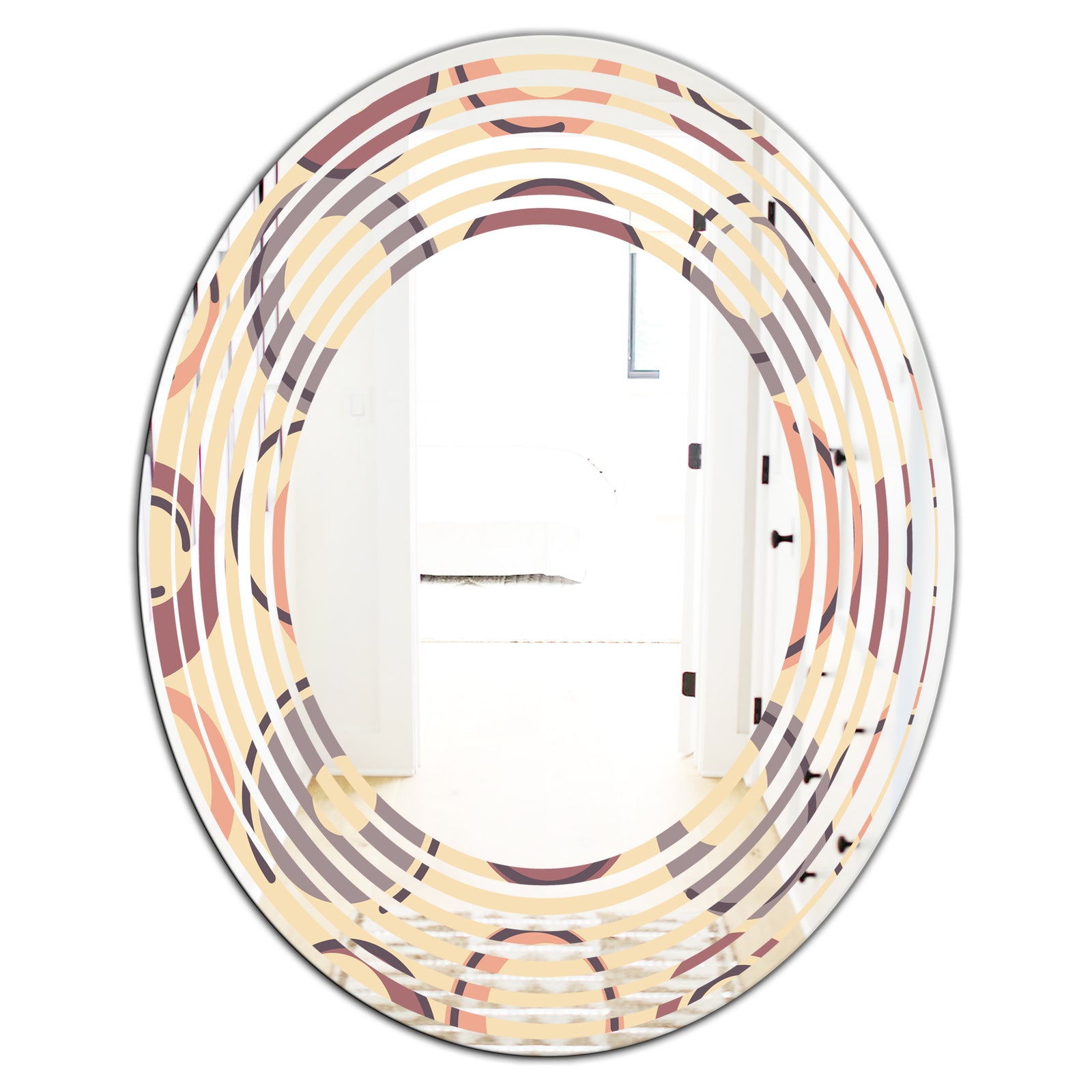 Retro Geometric Pattern - Modern Round or Oval Wall Mirror - Wave