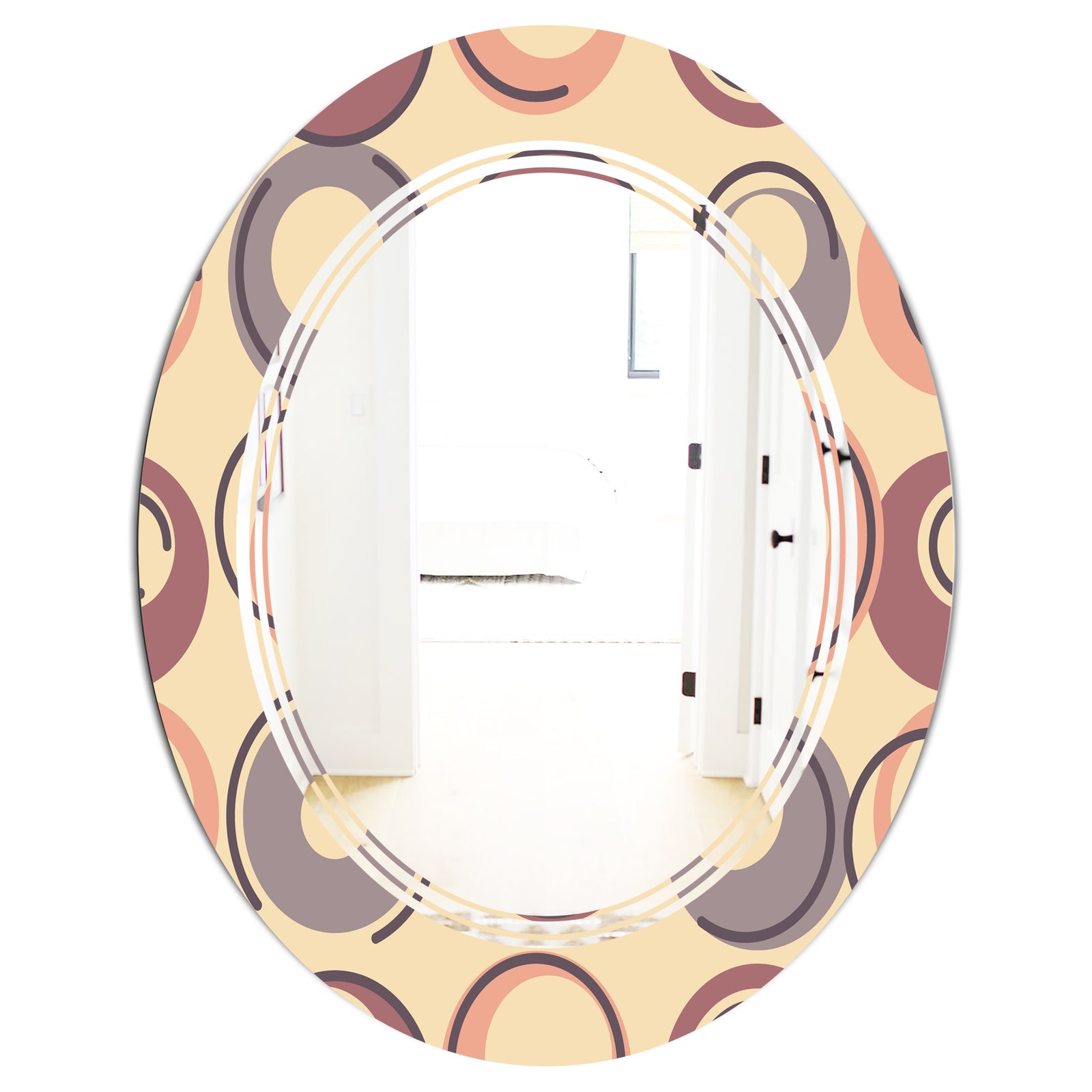 Retro Geometric Pattern - Modern Round or Oval Wall Mirror - Triple C