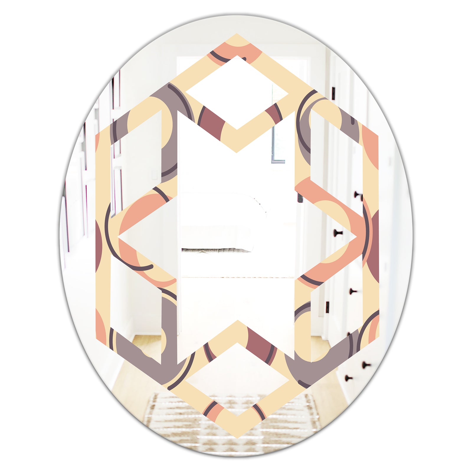 Retro Geometric Pattern - Modern Round or Oval Wall Mirror - Hexagon Star