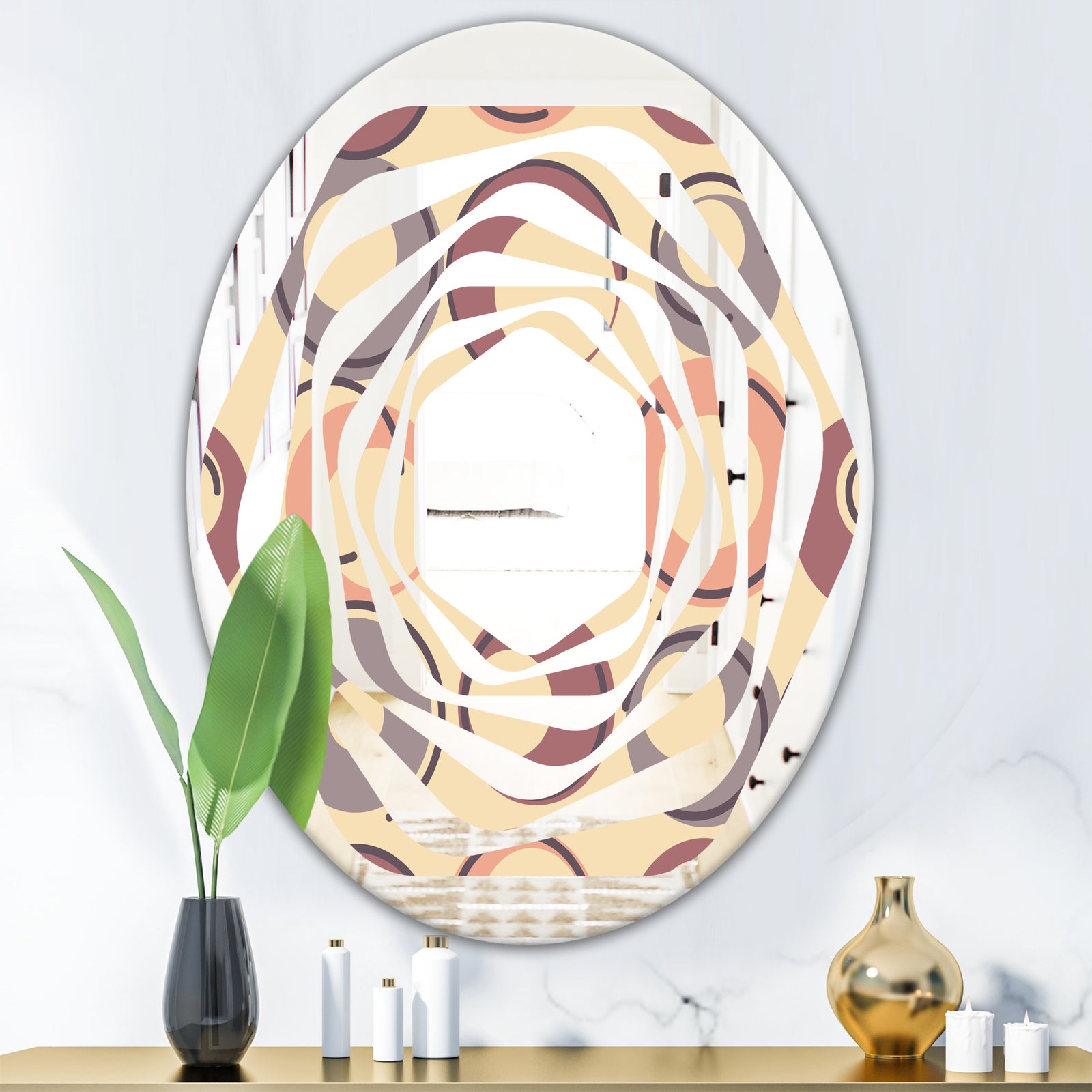 Retro Geometric Pattern - Modern Round or Oval Wall Mirror - Whirl