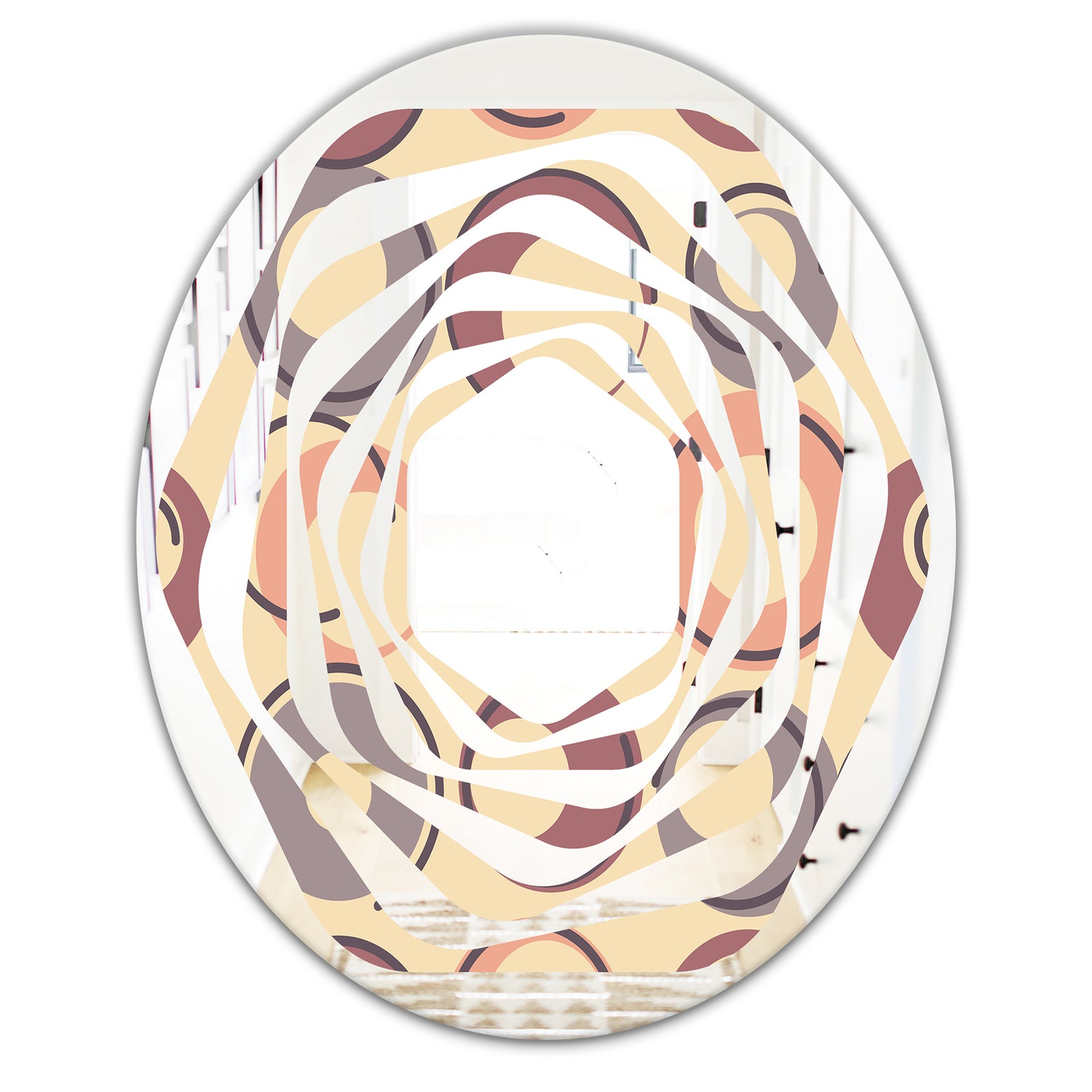 Retro Geometric Pattern - Modern Round or Oval Wall Mirror - Whirl