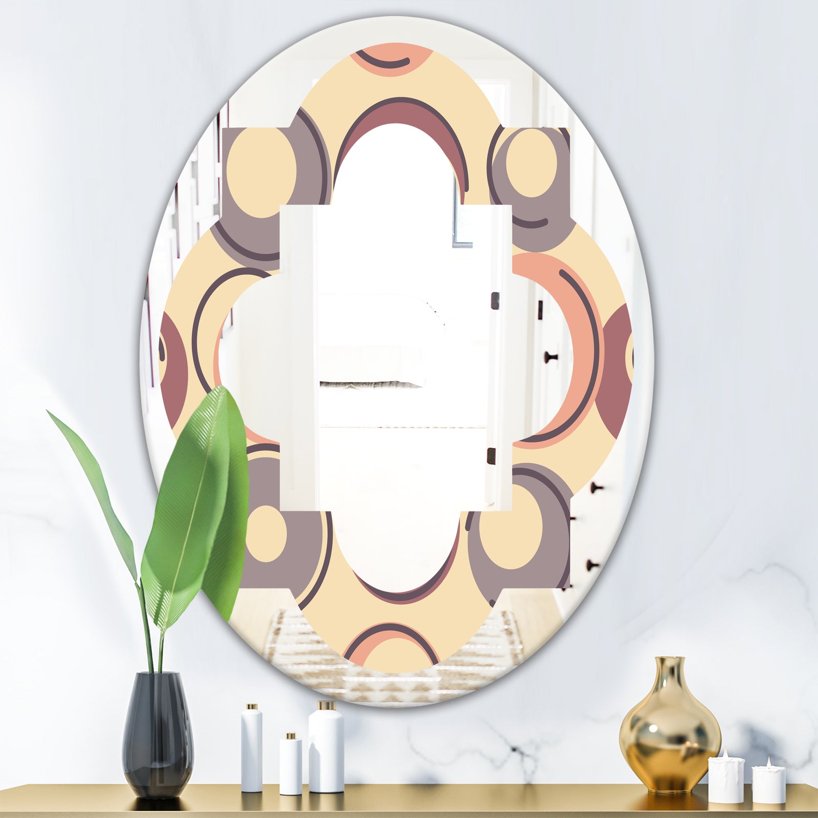 Retro Geometric Pattern - Modern Round or Oval Wall Mirror - Quatrefoil