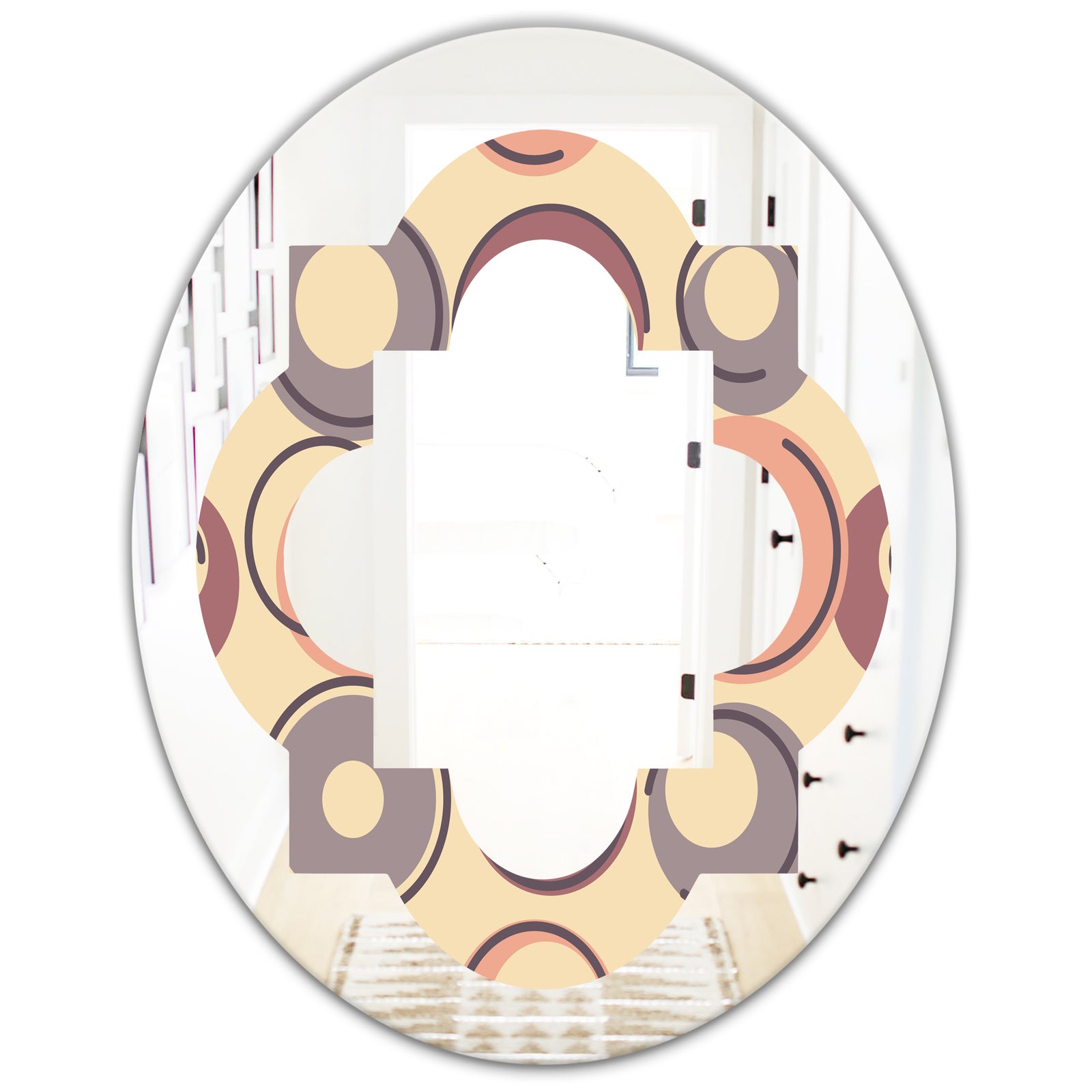Retro Geometric Pattern - Modern Round or Oval Wall Mirror - Quatrefoil