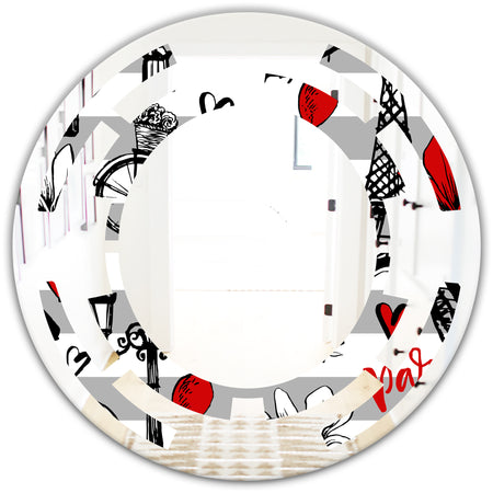 Paris Eiffel Red Hearts II - Cottage Round or Oval Wall Mirror - Space