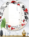 Paris Eiffel Red Hearts II - Cottage Round or Oval Wall Mirror - Leaves