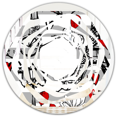 Paris Eiffel Red Hearts II - Cottage Round or Oval Wall Mirror - Whirl