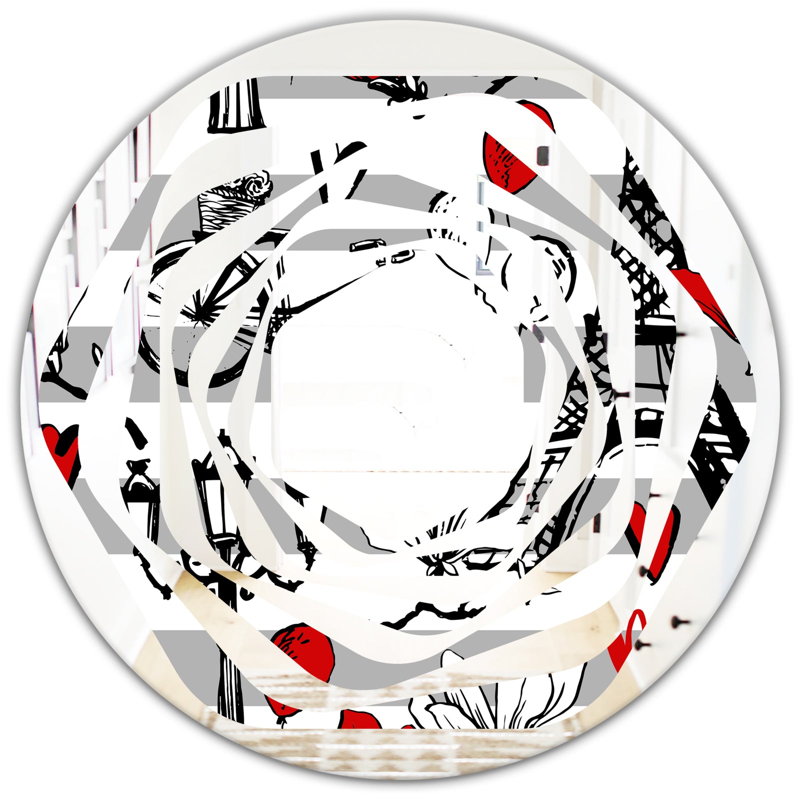 Paris Eiffel Red Hearts II - Cottage Round or Oval Wall Mirror - Whirl