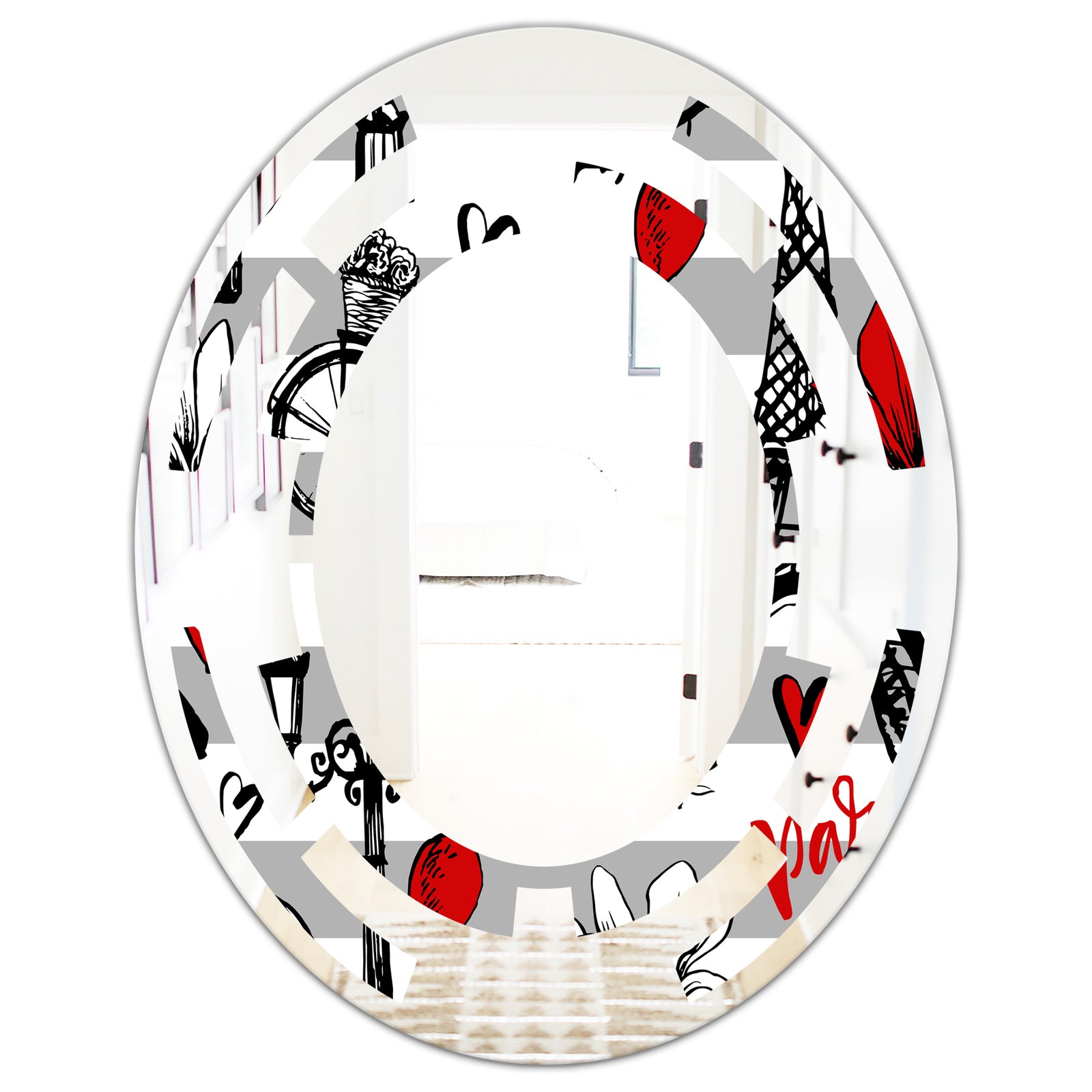 Paris Eiffel Red Hearts II - Cottage Round or Oval Wall Mirror - Space