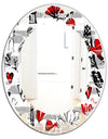 Paris Eiffel Red Hearts II - Cottage Round or Oval Wall Mirror - Leaves