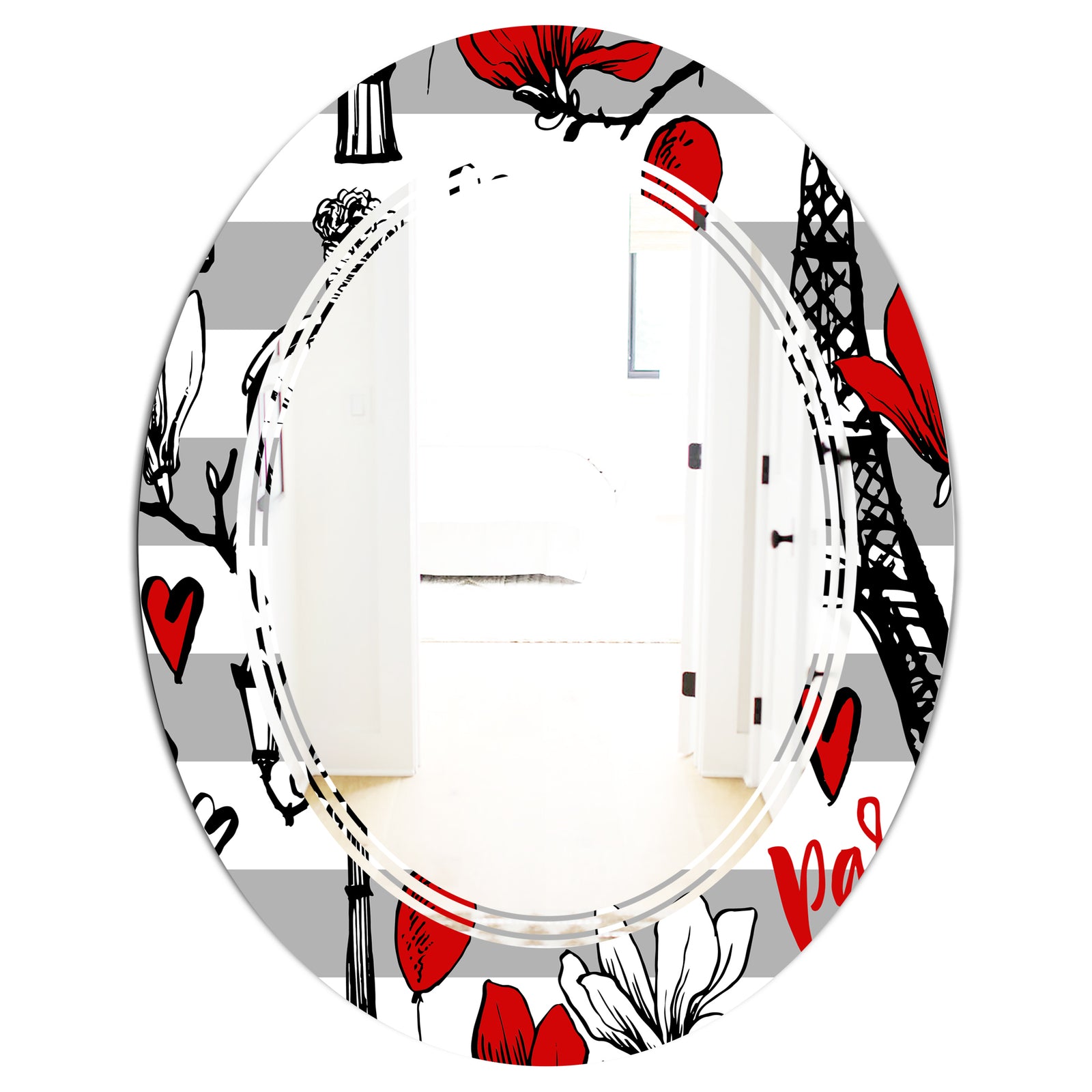 Paris Eiffel Red Hearts II - Cottage Round or Oval Wall Mirror - Triple C