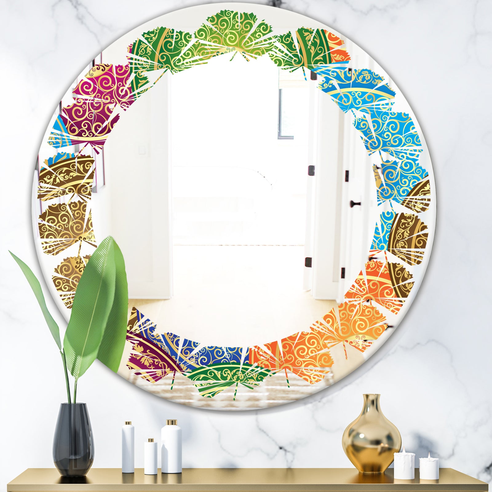 Circular Retro Design IV - Modern Round or Oval Wall Mirror - Leaves