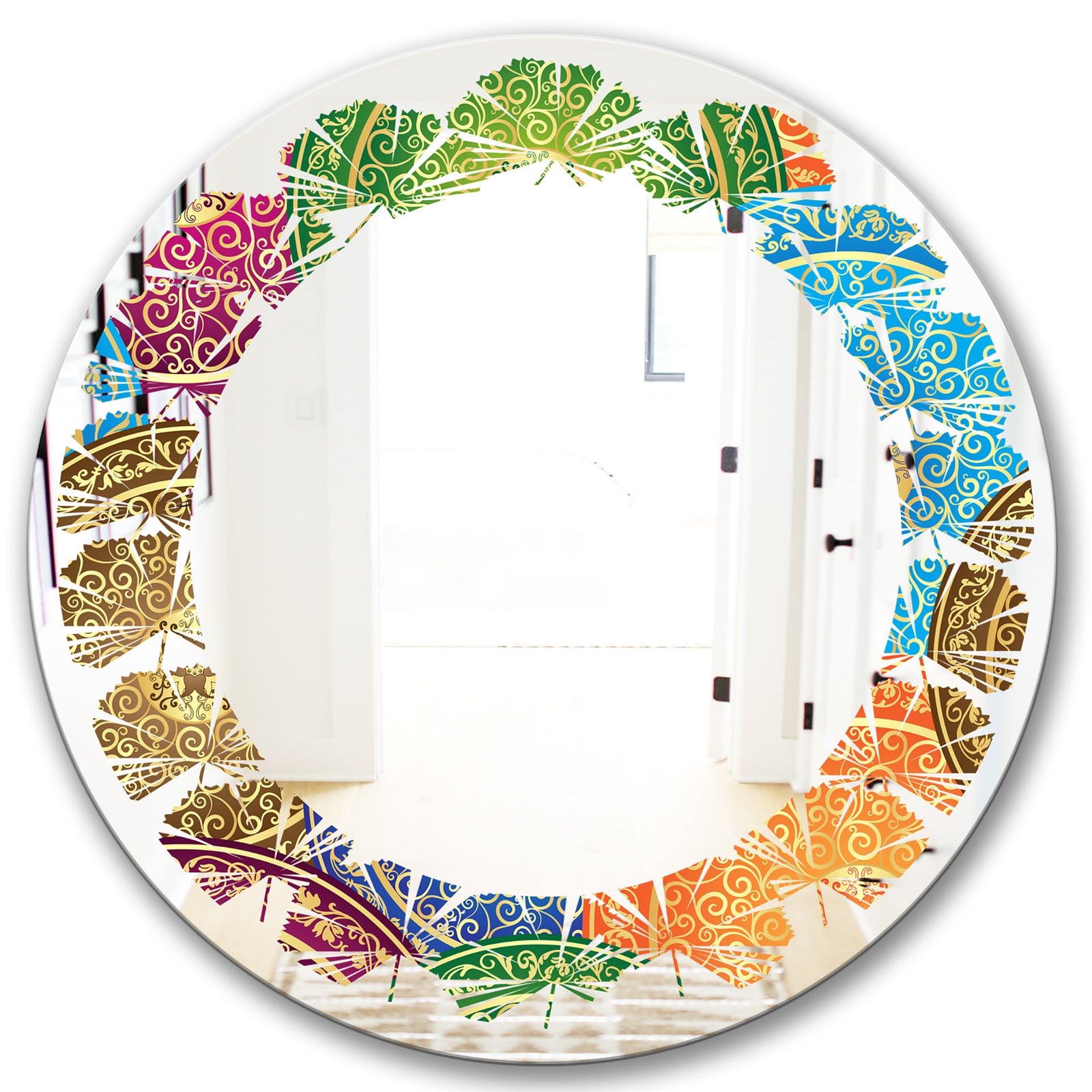 Circular Retro Design IV - Modern Round or Oval Wall Mirror - Leaves