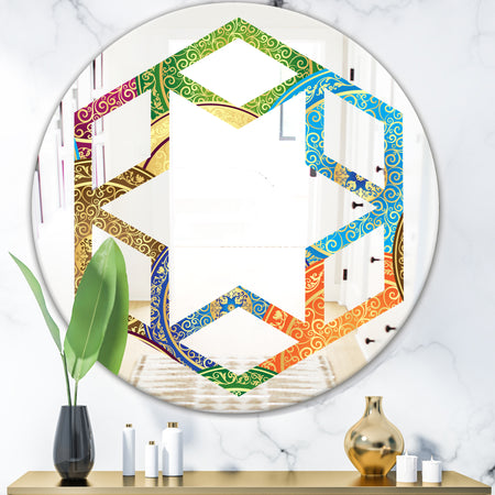 Circular Retro Design IV - Modern Round or Oval Wall Mirror - Hexagon Star