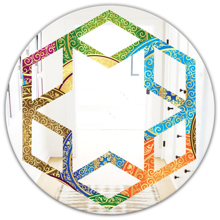Circular Retro Design IV - Modern Round or Oval Wall Mirror - Hexagon Star