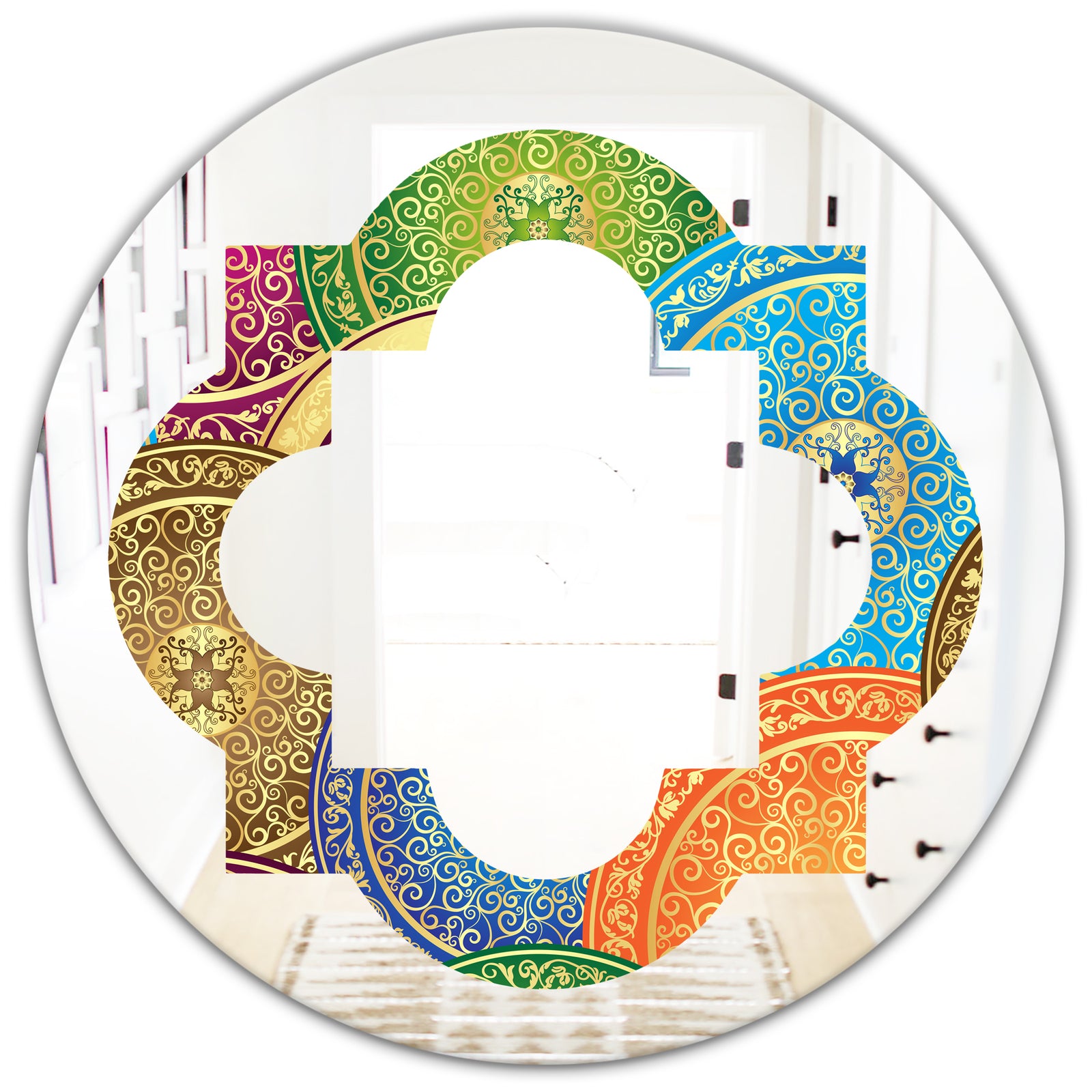 Circular Retro Design IV - Modern Round or Oval Wall Mirror - Quatrefoil