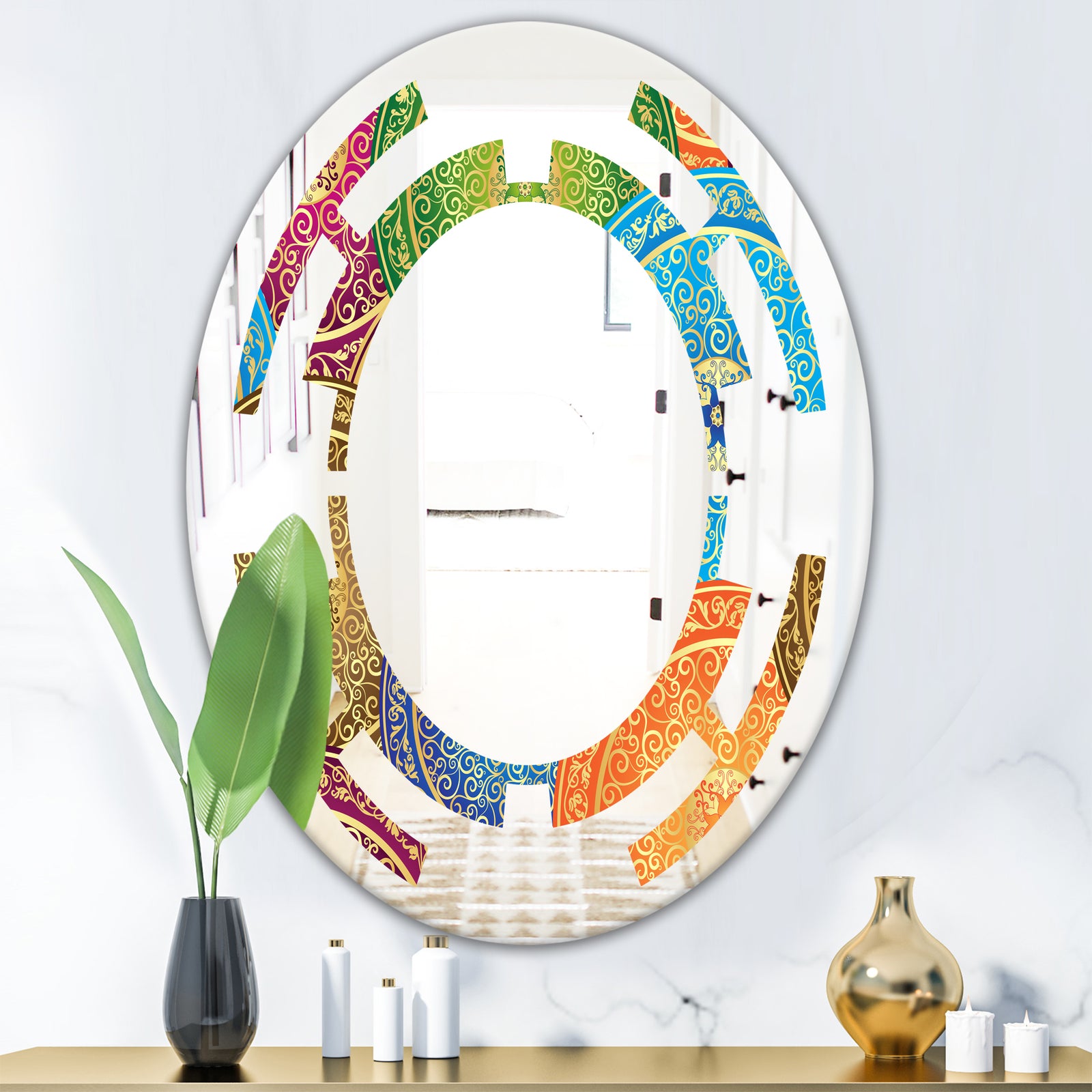Circular Retro Design IV - Modern Round or Oval Wall Mirror - Space
