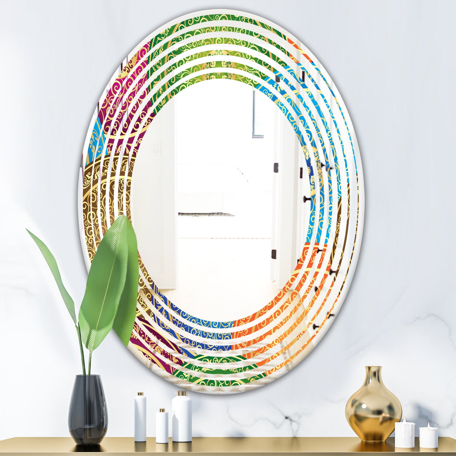 Circular Retro Design IV - Modern Round or Oval Wall Mirror - Wave