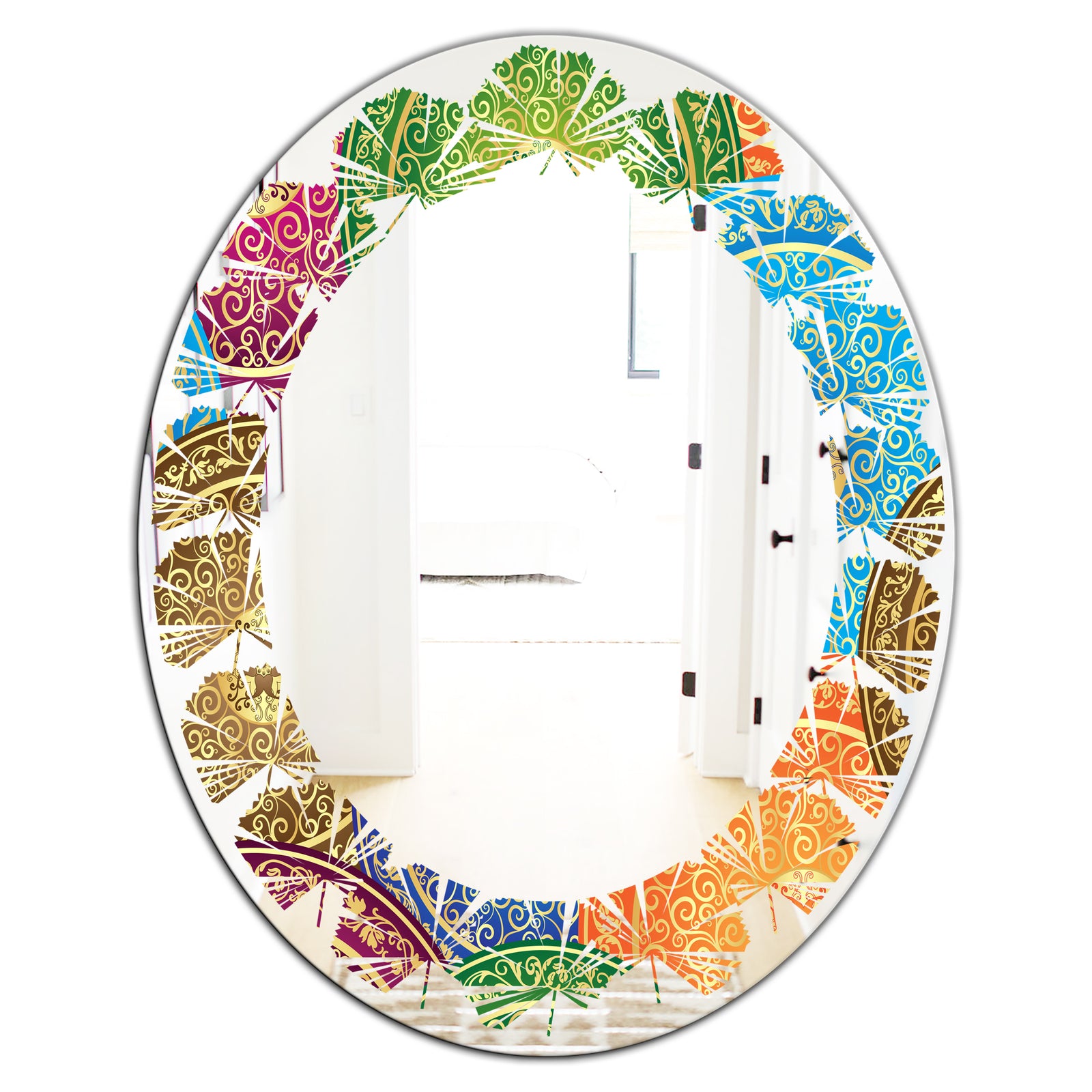Circular Retro Design IV - Modern Round or Oval Wall Mirror - Leaves
