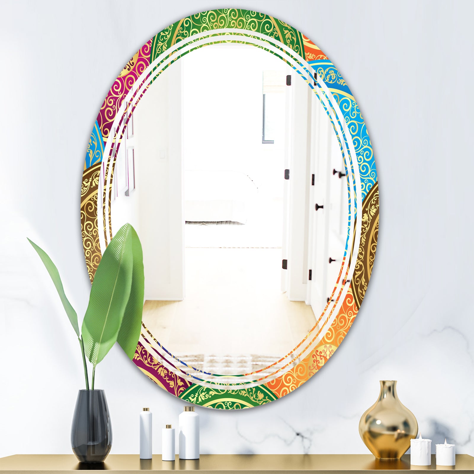 Circular Retro Design IV - Modern Round or Oval Wall Mirror - Triple C