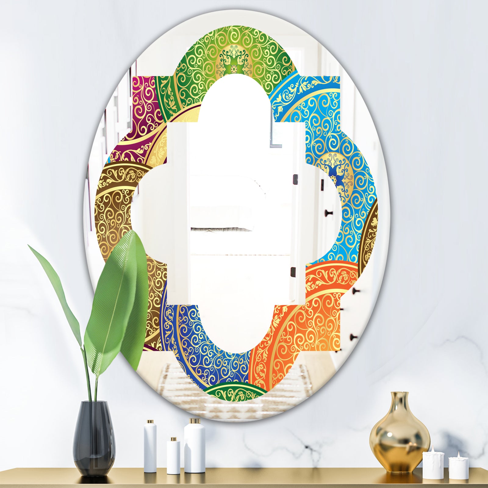 Circular Retro Design IV - Modern Round or Oval Wall Mirror - Quatrefoil