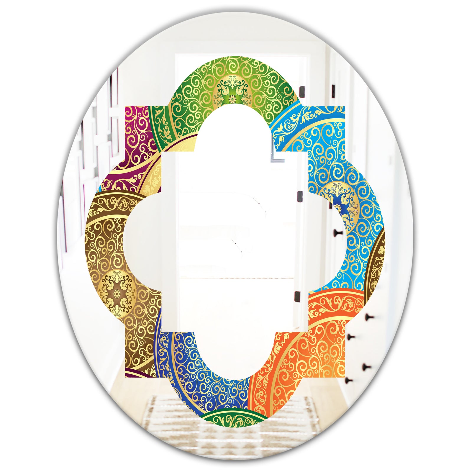 Circular Retro Design IV - Modern Round or Oval Wall Mirror - Quatrefoil