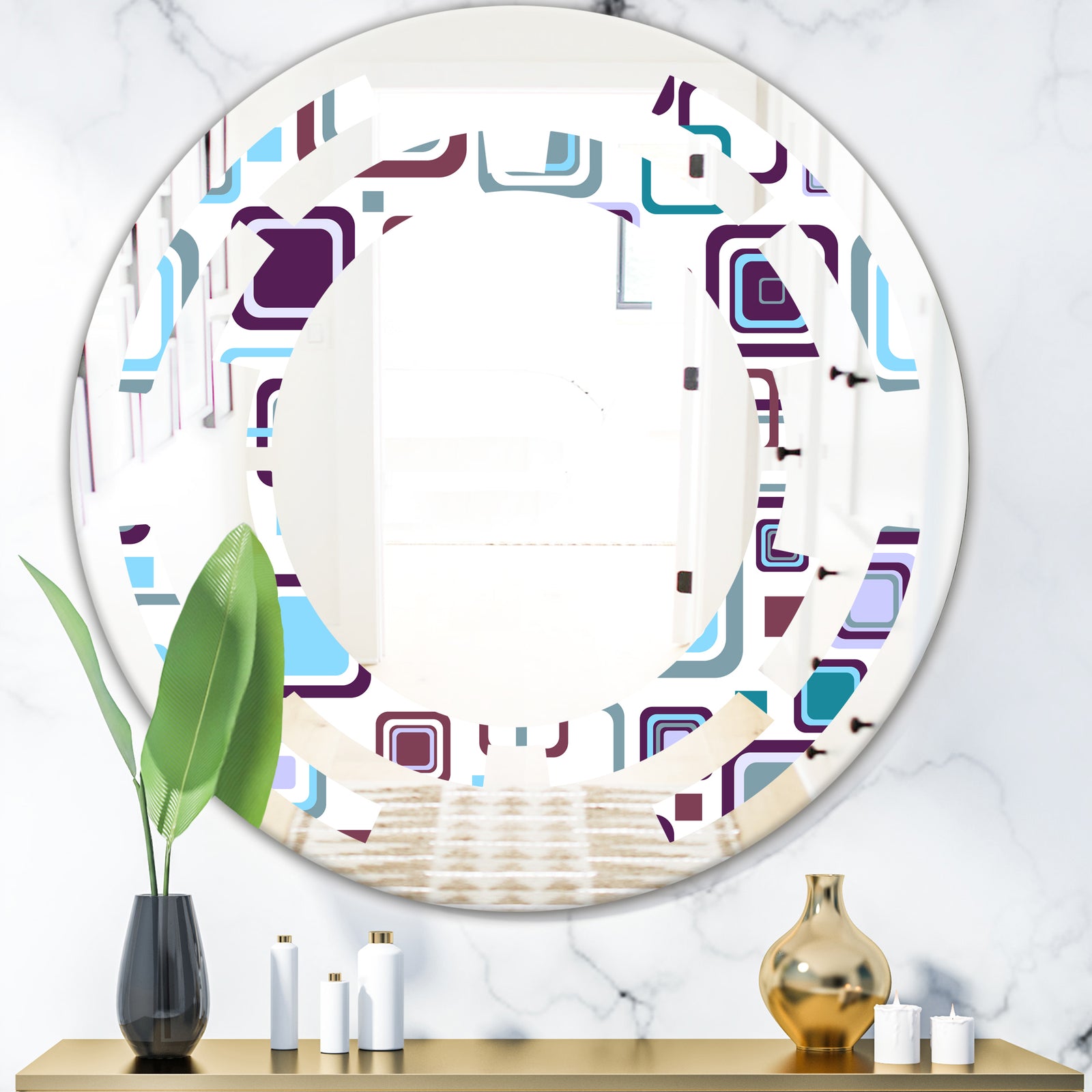 Retro Square Design I - Modern Round or Oval Wall Mirror - Space