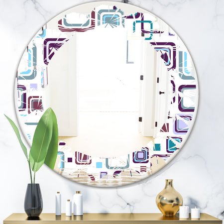 Retro Square Design I - Modern Round or Oval Wall Mirror - Leaves