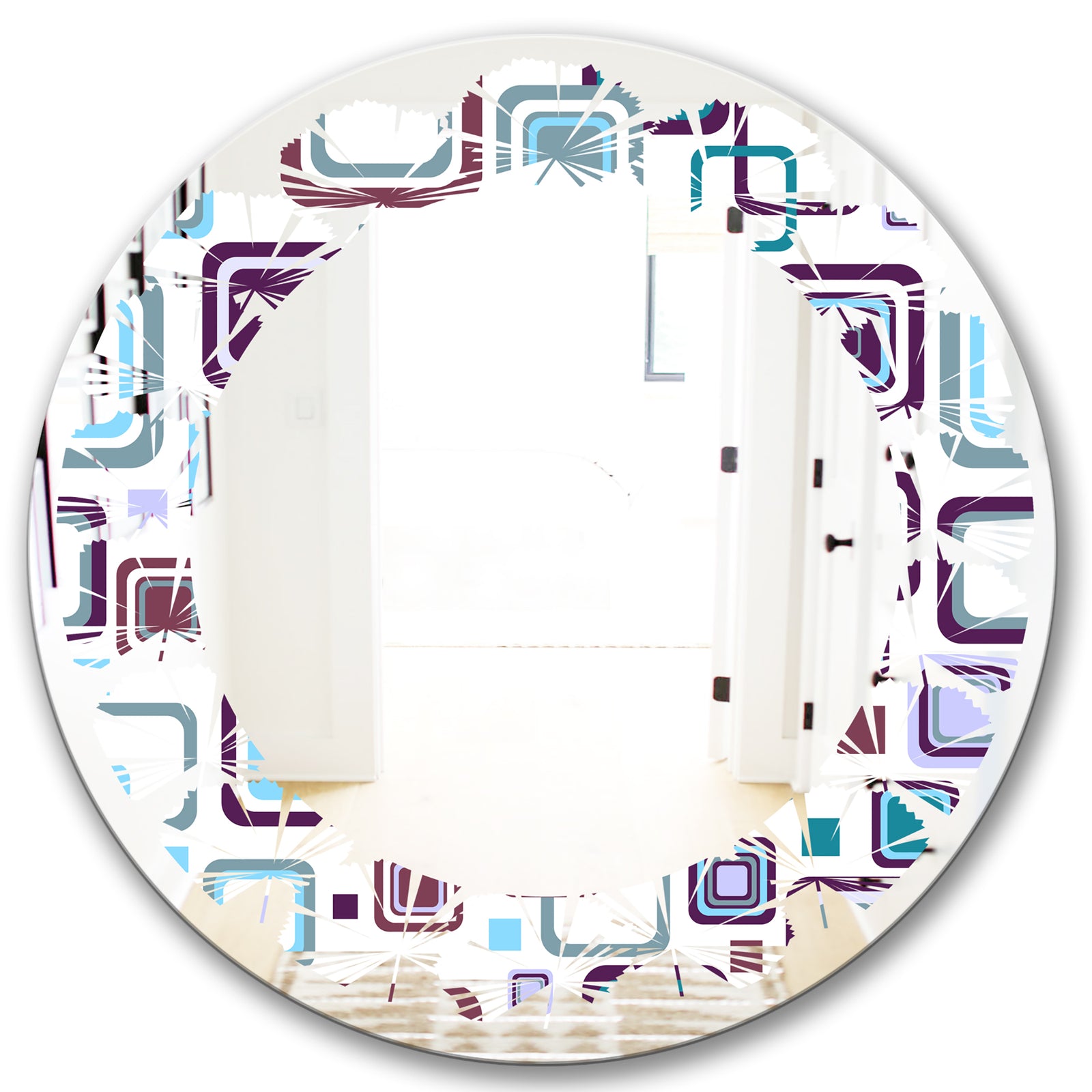 Retro Square Design I - Modern Round or Oval Wall Mirror - Leaves