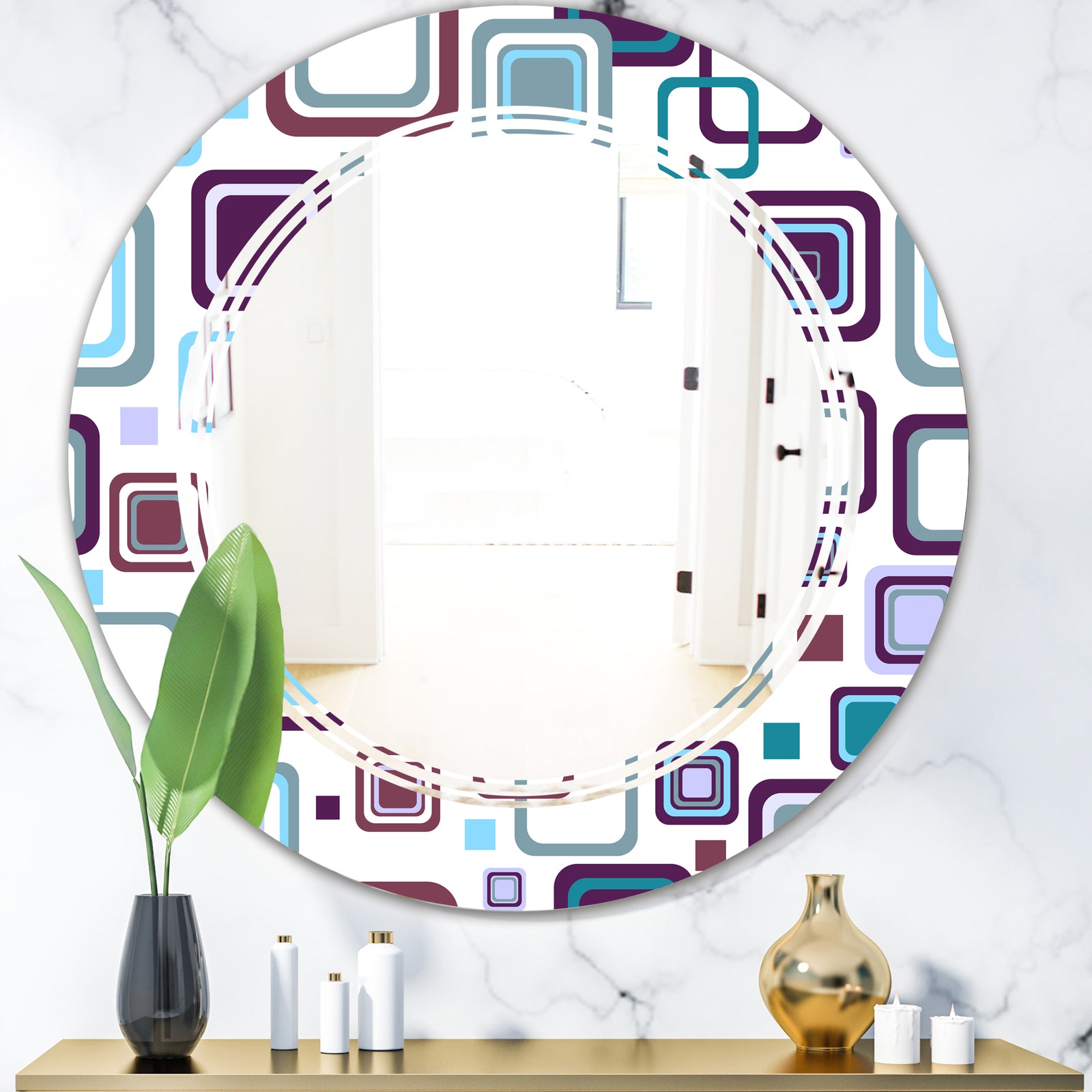 Retro Square Design I - Modern Round or Oval Wall Mirror - Triple C