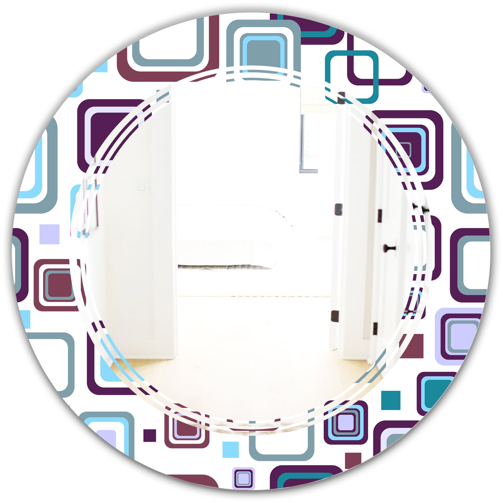 Retro Square Design I - Modern Round or Oval Wall Mirror - Triple C