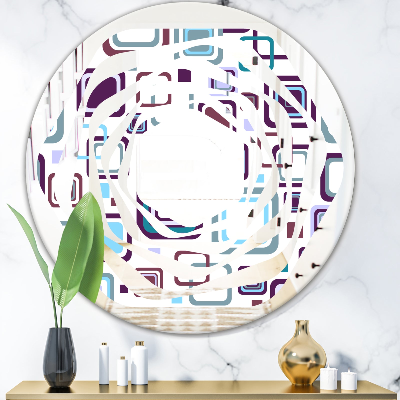 Retro Square Design I - Modern Round or Oval Wall Mirror - Whirl