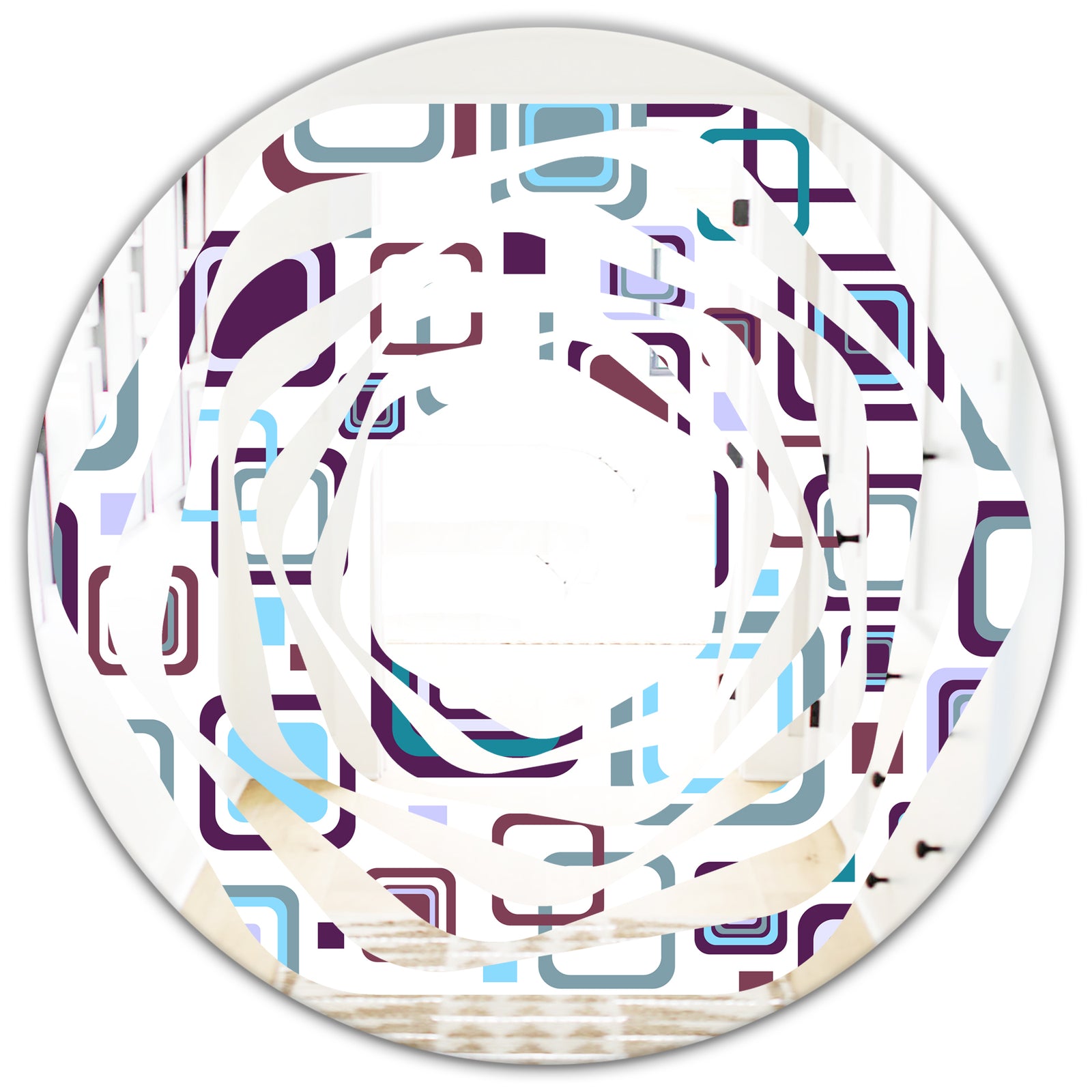 Retro Square Design I - Modern Round or Oval Wall Mirror - Whirl