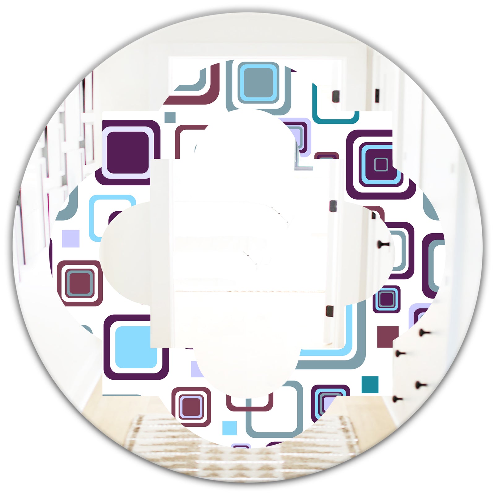 Retro Square Design I - Modern Round or Oval Wall Mirror - Quatrefoil