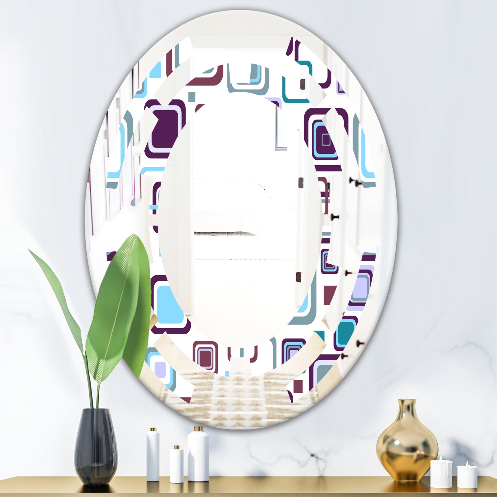 Retro Square Design I - Modern Round or Oval Wall Mirror - Space