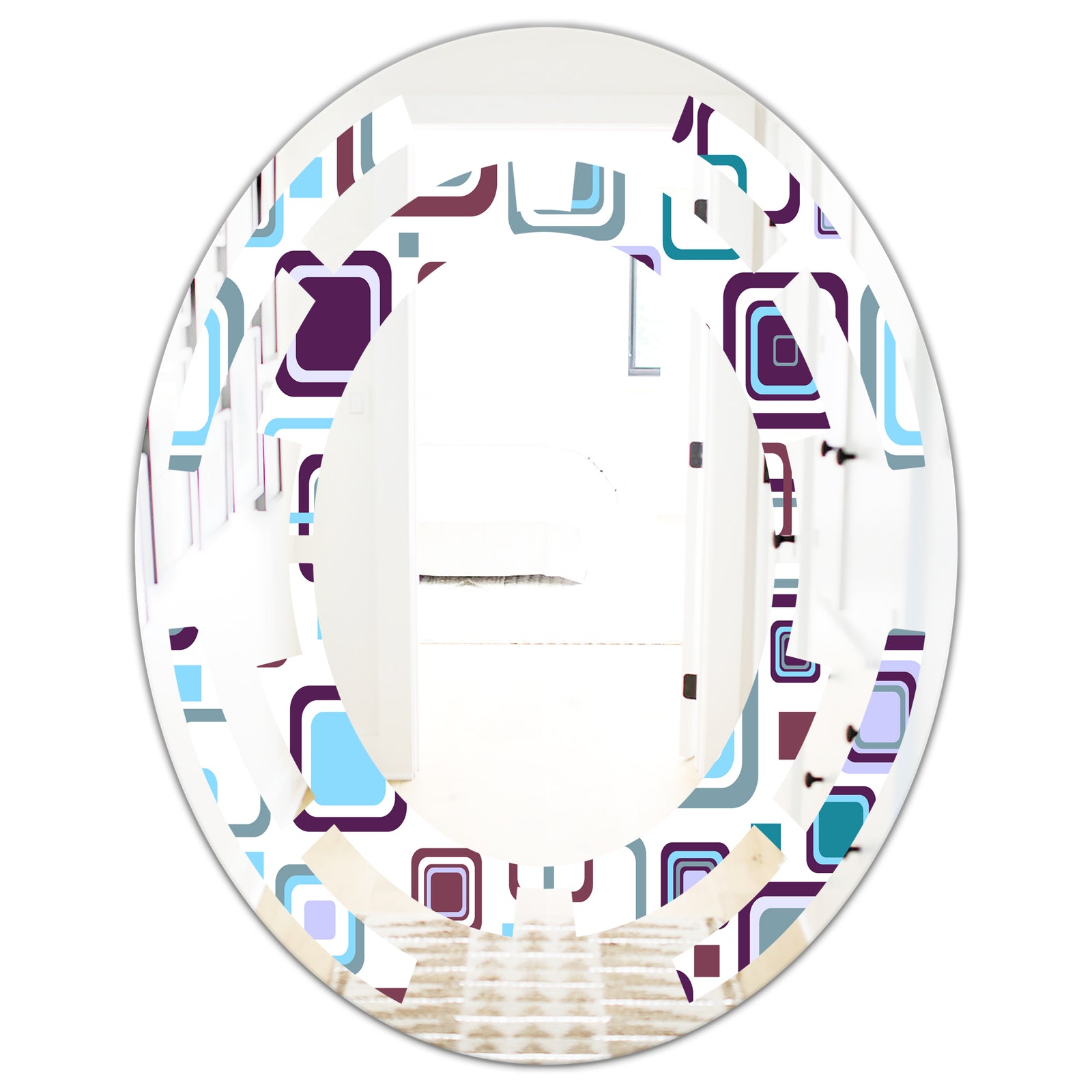 Retro Square Design I - Modern Round or Oval Wall Mirror - Space