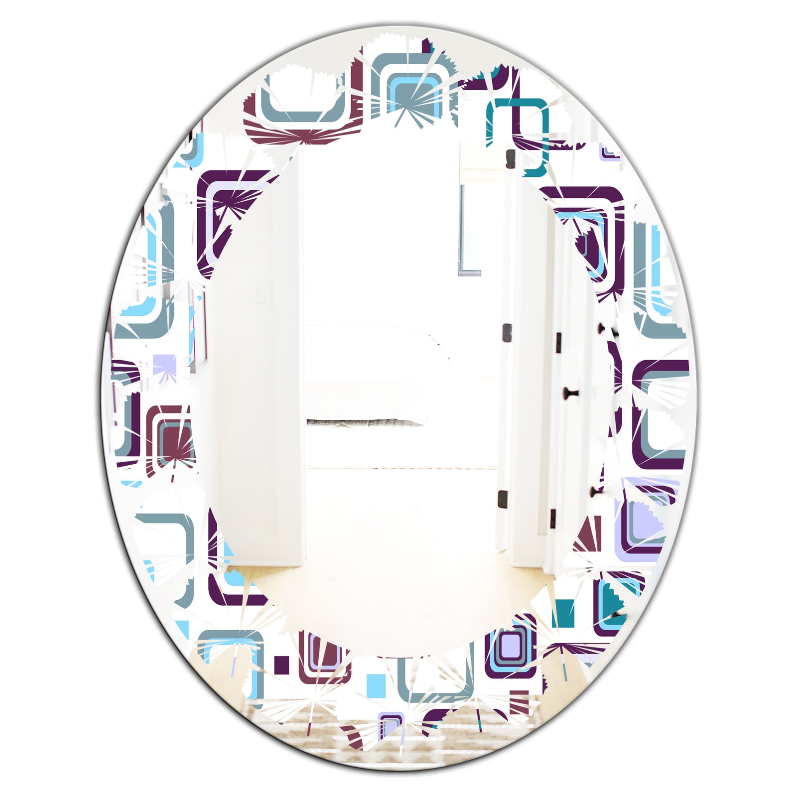 Retro Square Design I - Modern Round or Oval Wall Mirror - Leaves