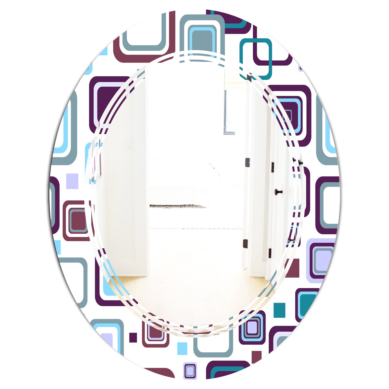 Retro Square Design I - Modern Round or Oval Wall Mirror - Triple C