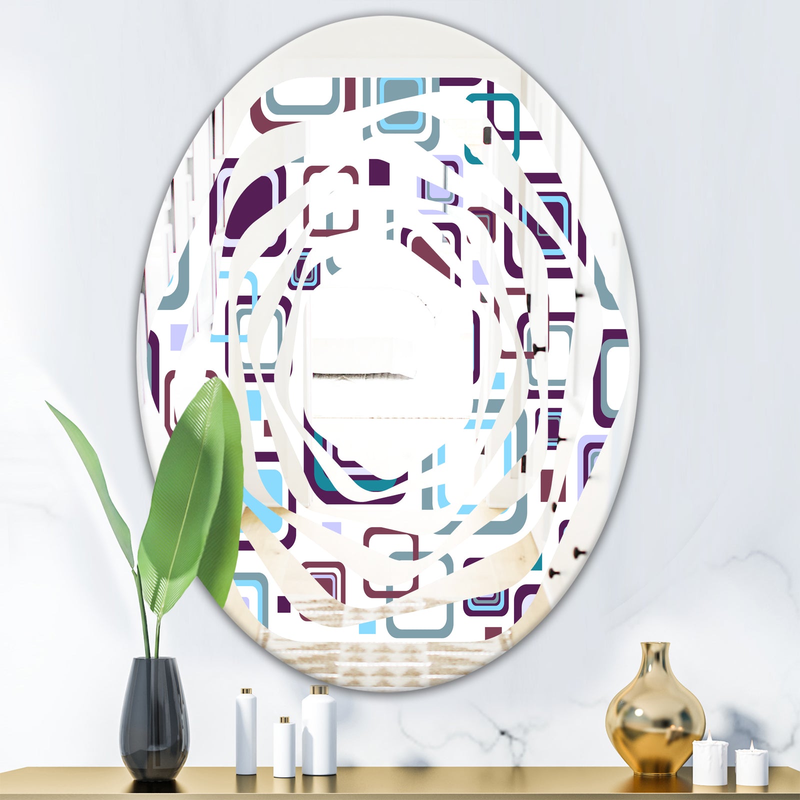 Retro Square Design I - Modern Round or Oval Wall Mirror - Whirl