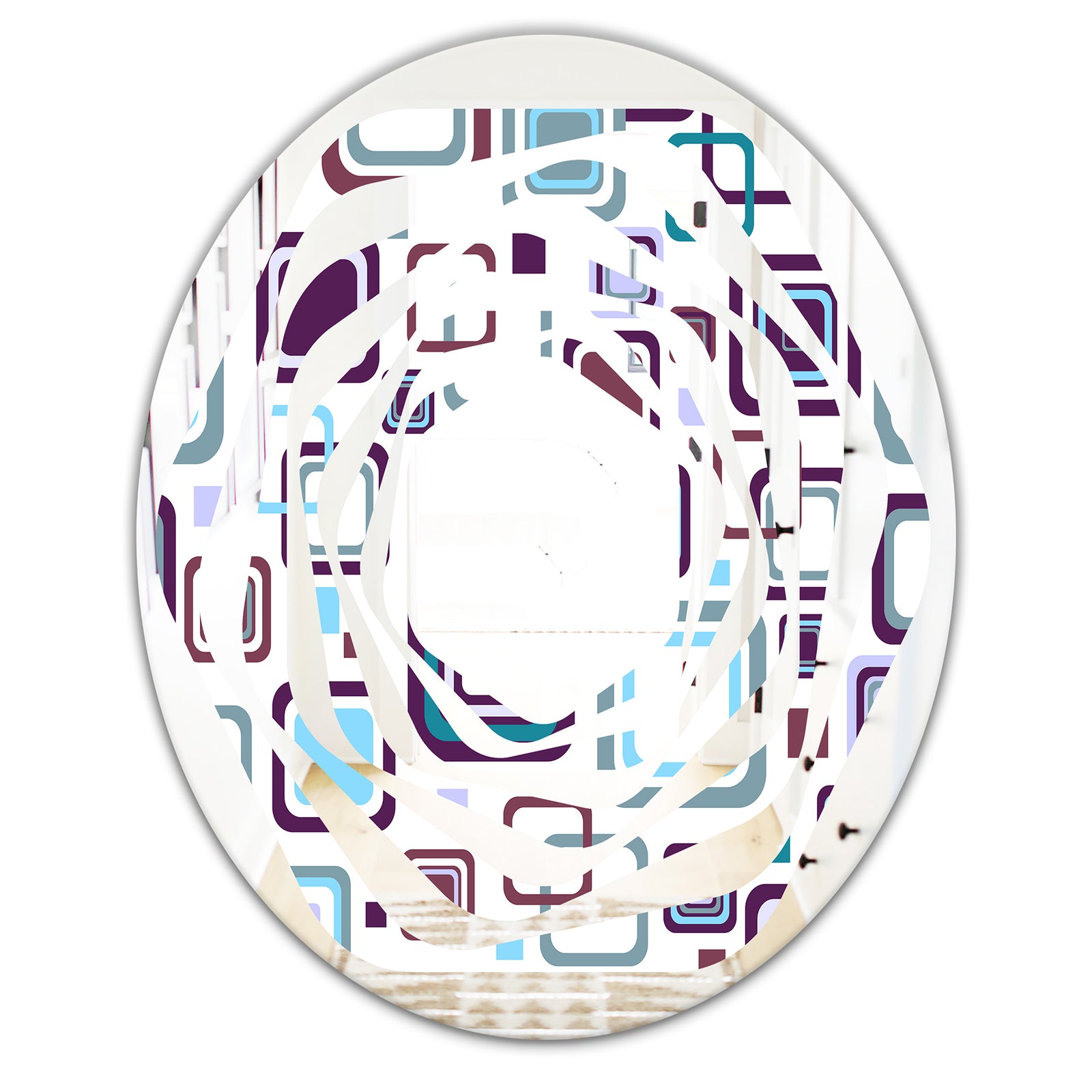 Retro Square Design I - Modern Round or Oval Wall Mirror - Whirl