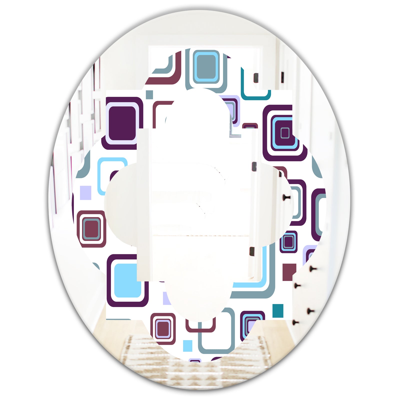 Retro Square Design I - Modern Round or Oval Wall Mirror - Quatrefoil