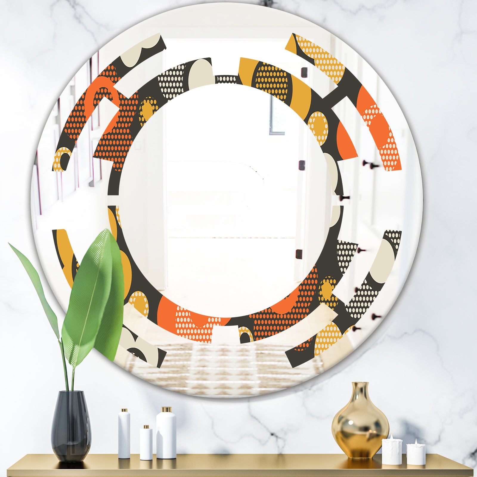 Retro Floral Pattern VII - Modern Round or Oval Wall Mirror - Space