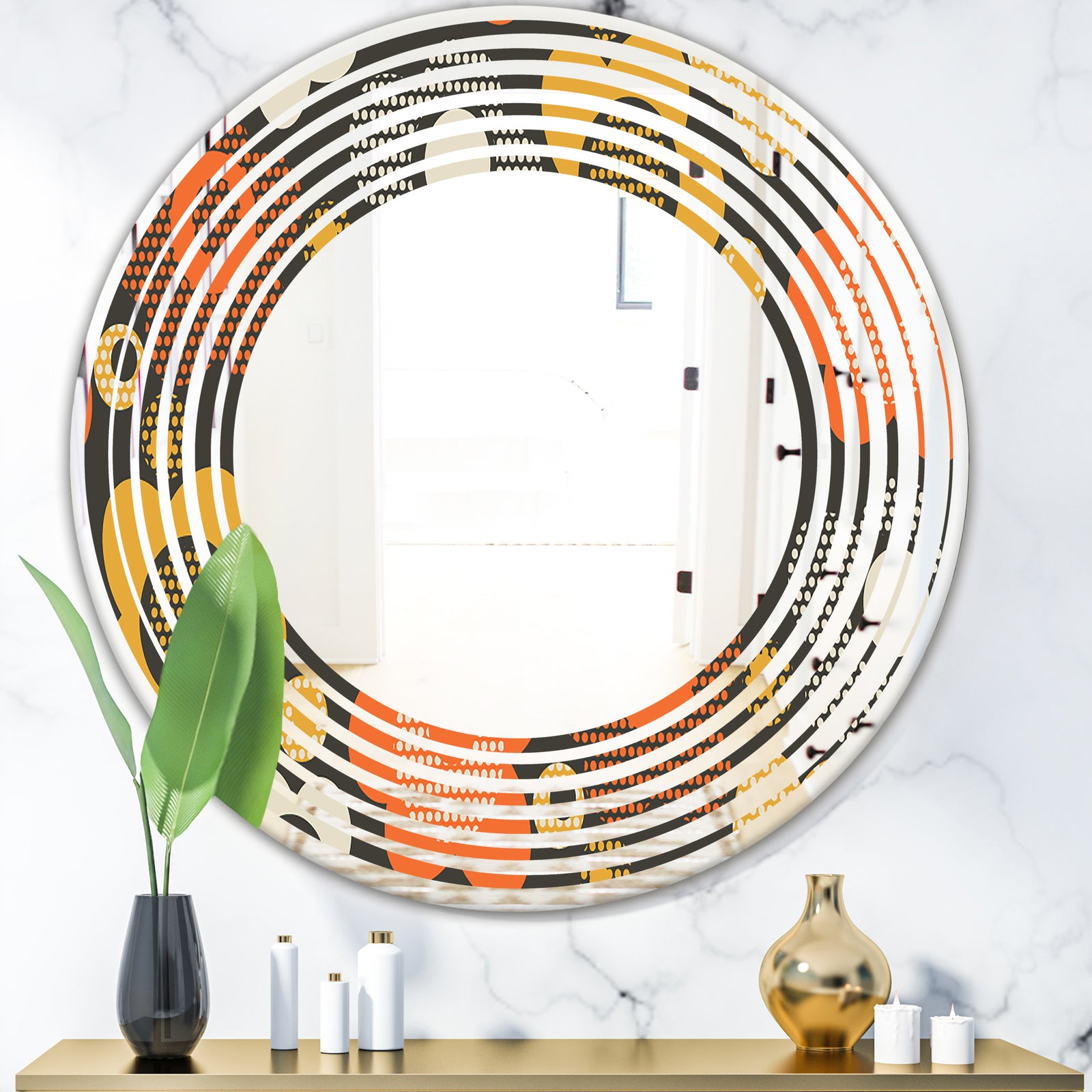 Retro Floral Pattern VII - Modern Round or Oval Wall Mirror - Wave