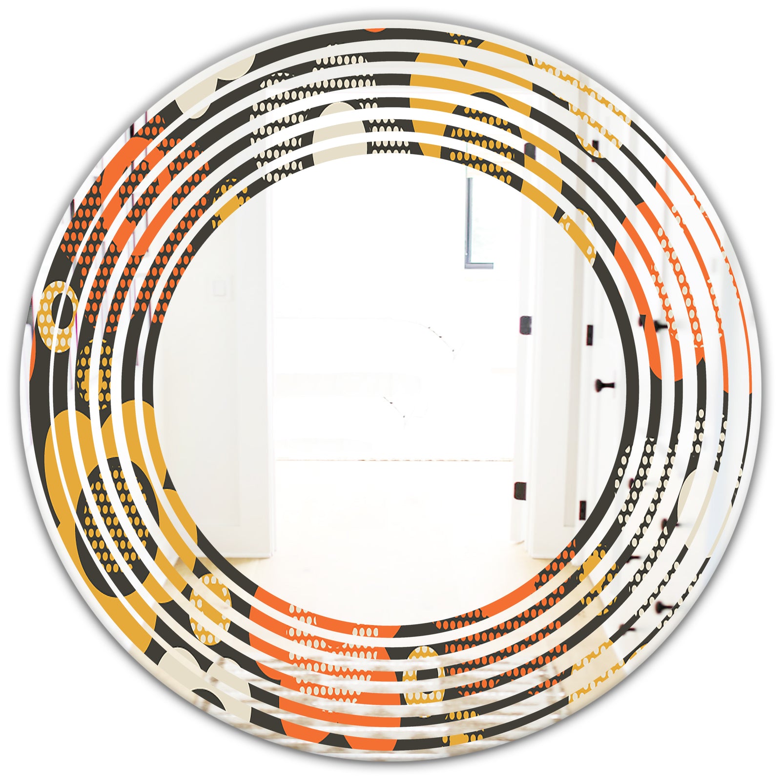 Retro Floral Pattern VII - Modern Round or Oval Wall Mirror - Wave