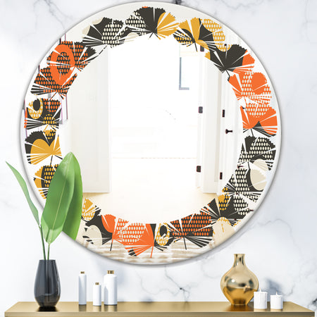Retro Floral Pattern VII - Modern Round or Oval Wall Mirror - Leaves