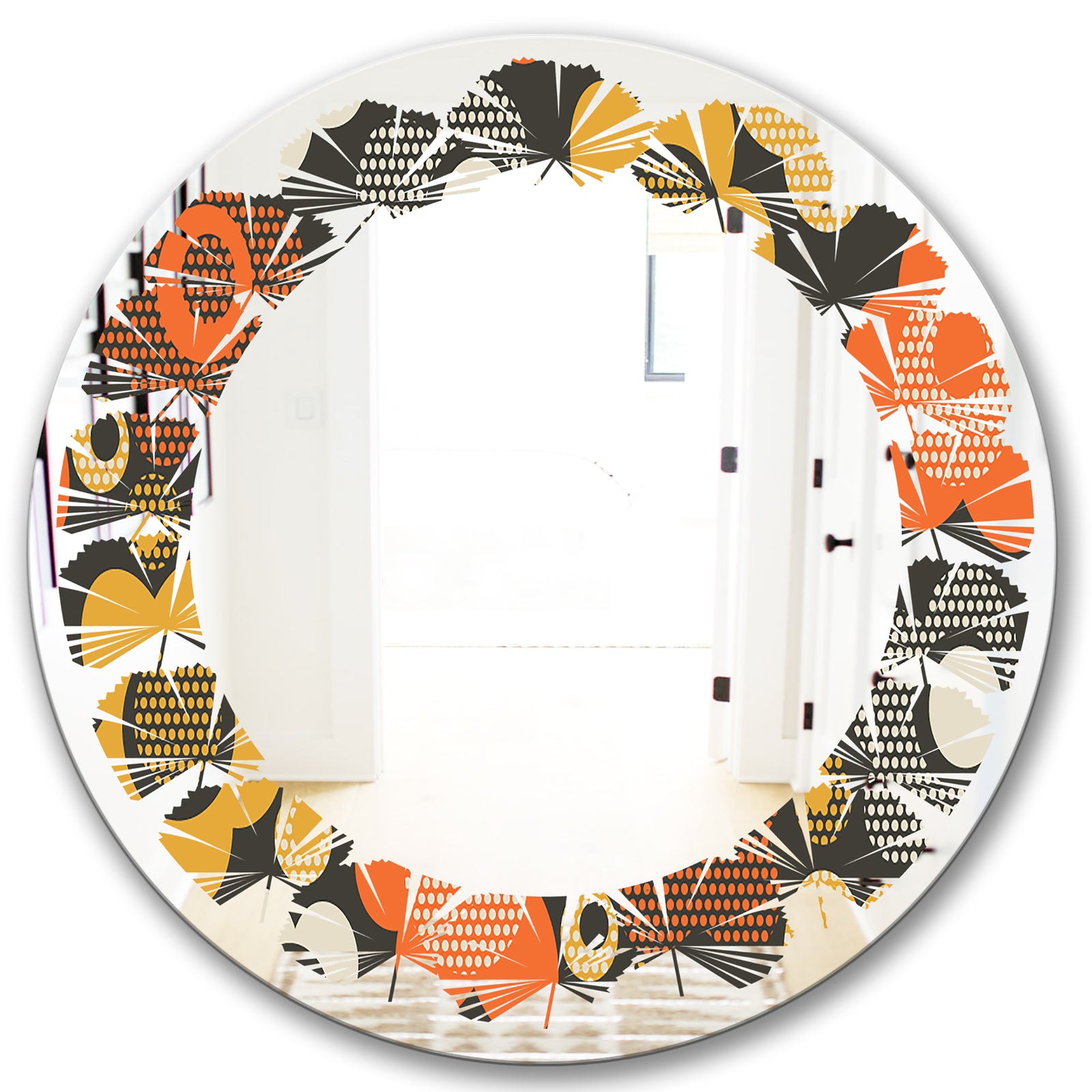 Retro Floral Pattern VII - Modern Round or Oval Wall Mirror - Leaves
